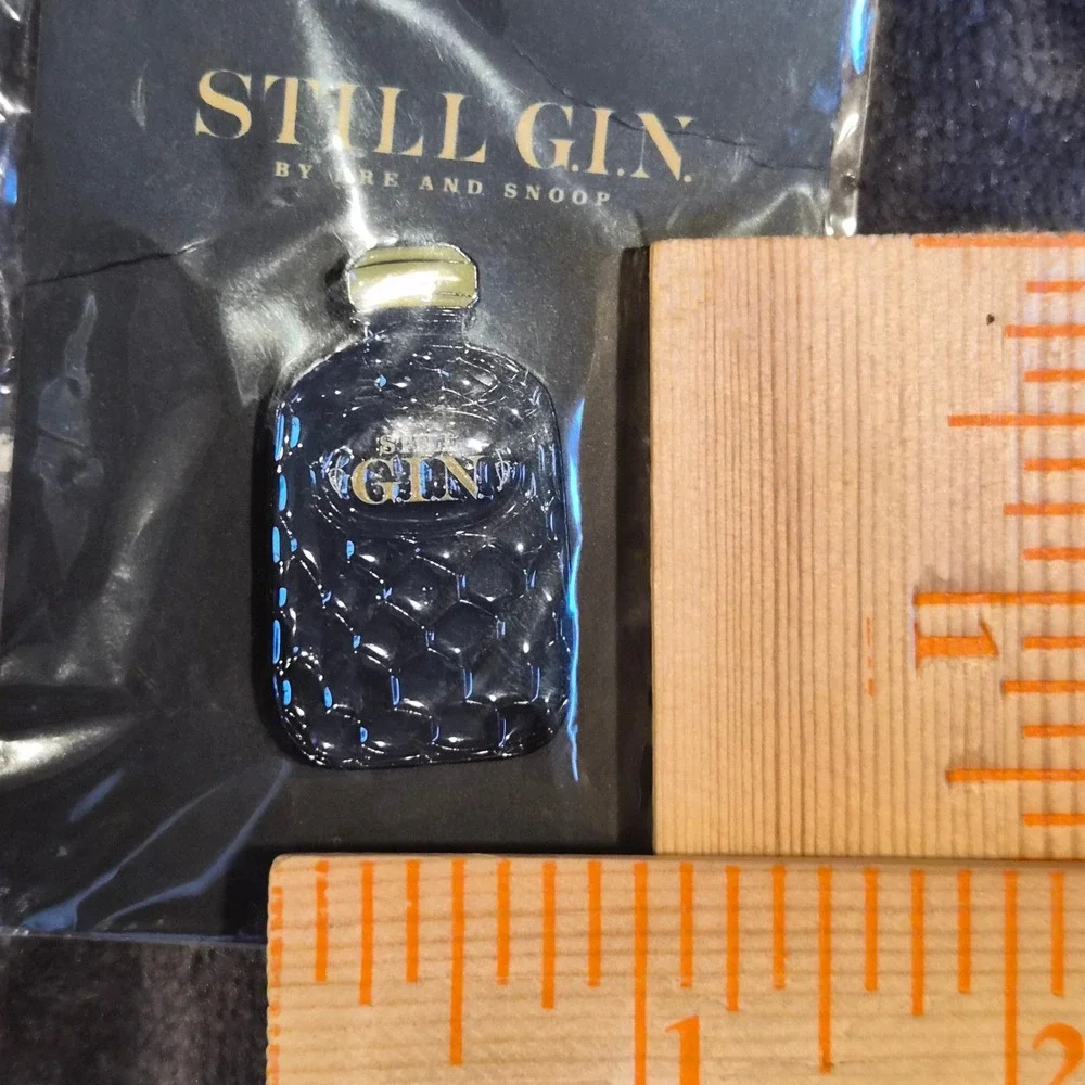 Still Gin by Dre and Snoop Dogg Enamel Lapel Pin Black Gold Bottle Accessory